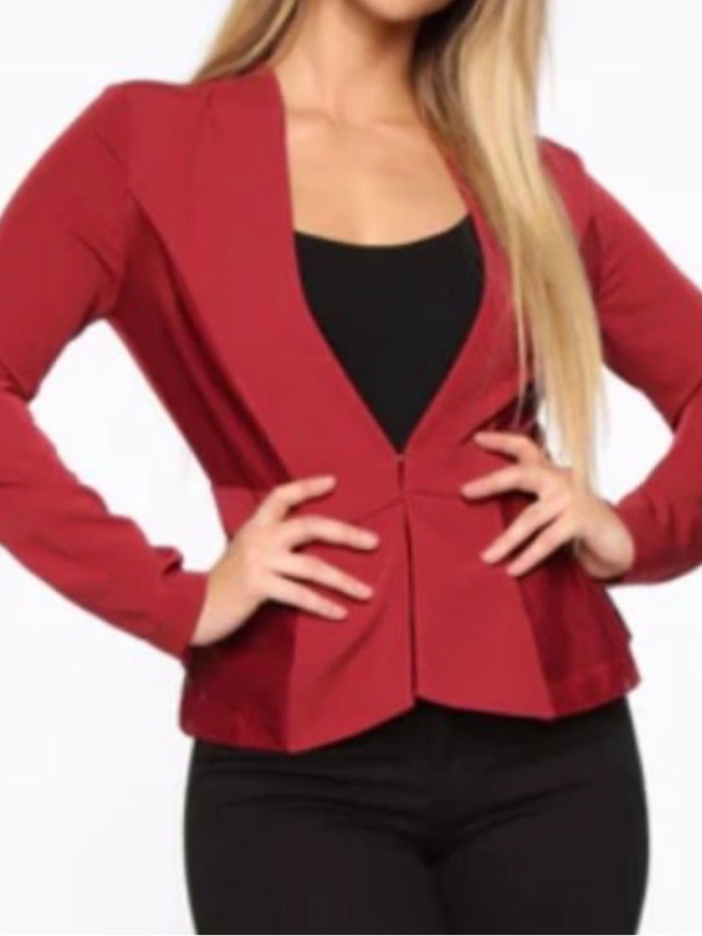 Fashionnova Burgundy Mesh Blazer